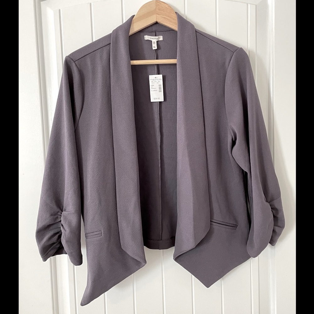 NWT Maurices 3/4 Ruched Sleeve Gray Blazer XL